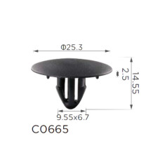 Кліпси C0665 обшивки капота / тепло-шумоізоляція Toyota 90467-09050 90467-09118 (уп.100шт)